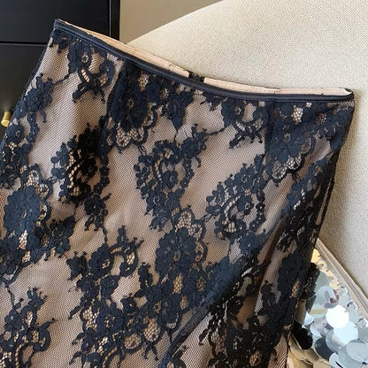 Women's Elegant Black Lace Skirt – Premium Design, Slim-Fit, Cut-Out Detail, A-Line/Straight Silhouette (Summer 2026)