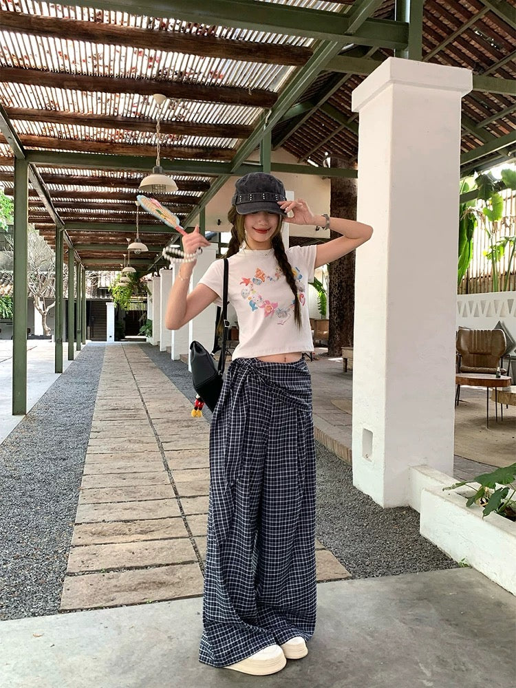 CCKOK Starfish Shell Katie Printed Straight Shoulder T-shirt 2025 Summer New Small Slimming Short Sleeve Women
