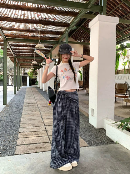 CCKOK Starfish Shell Katie Printed Straight Shoulder T-shirt 2025 Summer New Small Slimming Short Sleeve Women