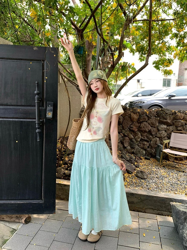 CCKOK Dreamy Butterfly Print Three-Dimensional Slim Shoulder T-shirt 2025 Summer New Salty Girl Short Sleeve Female