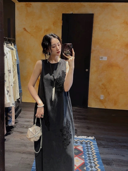 Sanji Heihua new Chinese style high-end dress women's summer 2024 new long skirt temperament national style vest dress