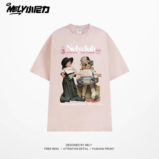 INS Printed Short-Sleeve T-Shirt, New Summer Style, American Retro Pure Cotton, European and American High Street Trendy Brand, Versatile Top, BF Style