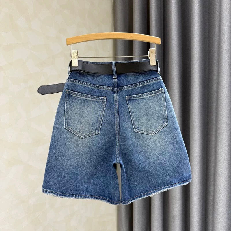 2025 summer wide-leg jeans for women hot girls ripped design fashionable and versatile temperament A-line hot pants ins