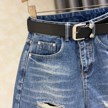 2025 summer wide-leg jeans for women hot girls ripped design fashionable and versatile temperament A-line hot pants ins