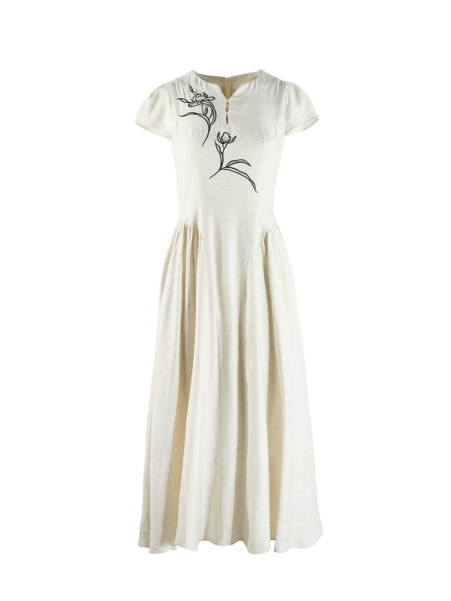 LAZYZ Design new Chinese embroidered short-sleeved dress for women summer 2024 new waist-cinching national style slimming long skirt