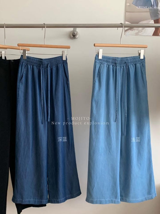 MOJITO Tencel breathable and versatile elastic waist floor-length relaxed and airy jeans, 7181 comfortable and casual pants.