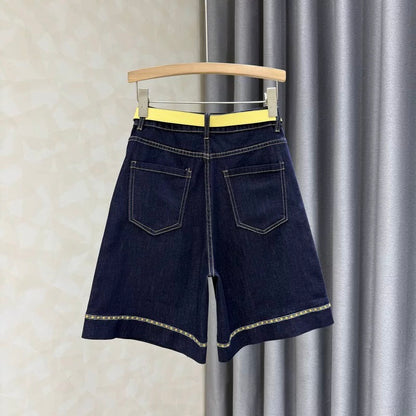 Washed blue high waist denim shorts for women 2025 summer new all-match loose slim wide-leg mid-length pants