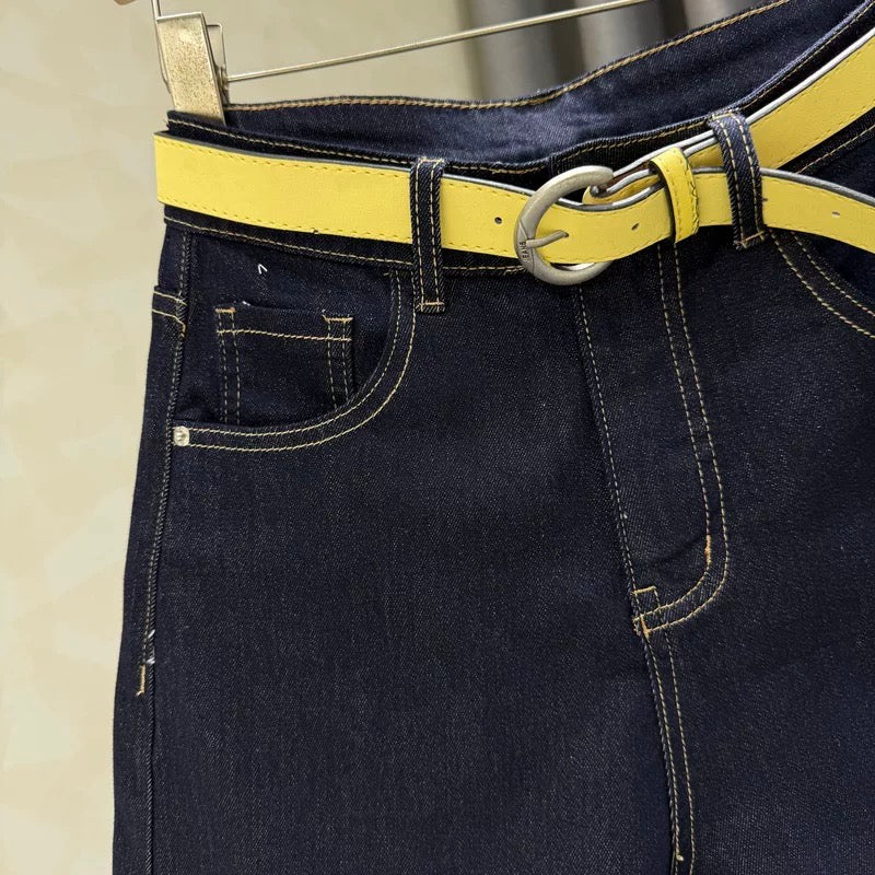 Washed blue high waist denim shorts for women 2025 summer new all-match loose slim wide-leg mid-length pants