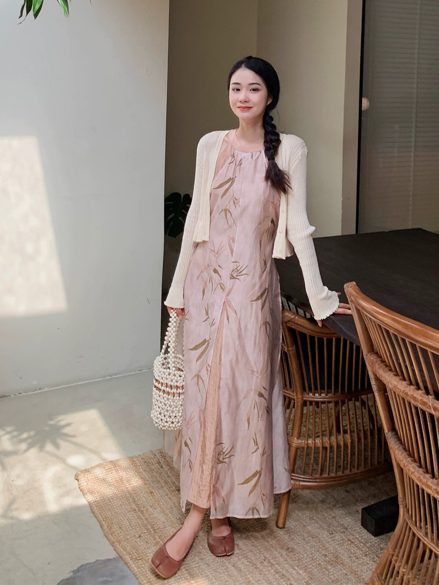 LAZYZ New Chinese Printed Halter Neck Waist Dress Women's Summer 2024 New Retro Temperament Tencel Long Skirt