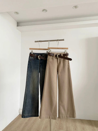 Fleece-lined, thickened, high-waisted, warm denim wide-leg pants, new winter style for women, 2025, Korean chic, versatile, suitable for wearing outside.