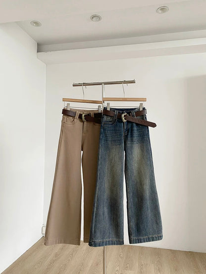 Fleece-lined, thickened, high-waisted, warm denim wide-leg pants, new winter style for women, 2025, Korean chic, versatile, suitable for wearing outside.