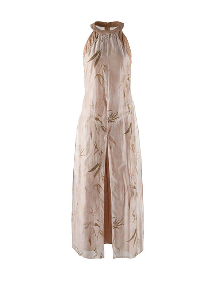 LAZYZ New Chinese Printed Halter Neck Waist Dress Women's Summer 2024 New Retro Temperament Tencel Long Skirt