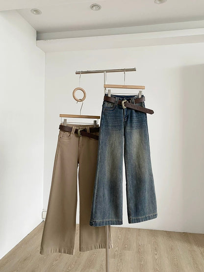 Fleece-lined, thickened, high-waisted, warm denim wide-leg pants, new winter style for women, 2025, Korean chic, versatile, suitable for wearing outside.