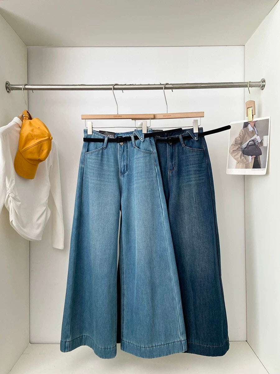 2025 Winter High-Waisted Wide-Leg Jeans for Women, Loose Fit, Slimming, Blue, Floor-Length, Stylish, Versatile, Fleece-Lined, Thickened
