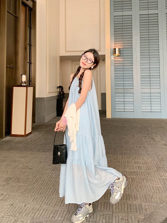 Zeng Xiaoxian Sweetie Mary Seaside Resort Style Halter Dress Women's New Small Loose Slim Long Dress