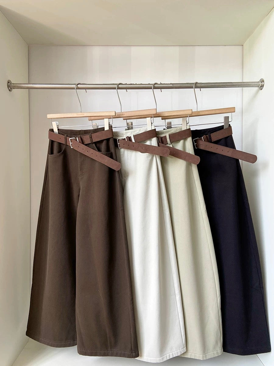 Women's high-waisted, fleece-lined, thickened denim wide-leg pants with belt, new winter style for 2025, Korean style, versatile, trendy outerwear.