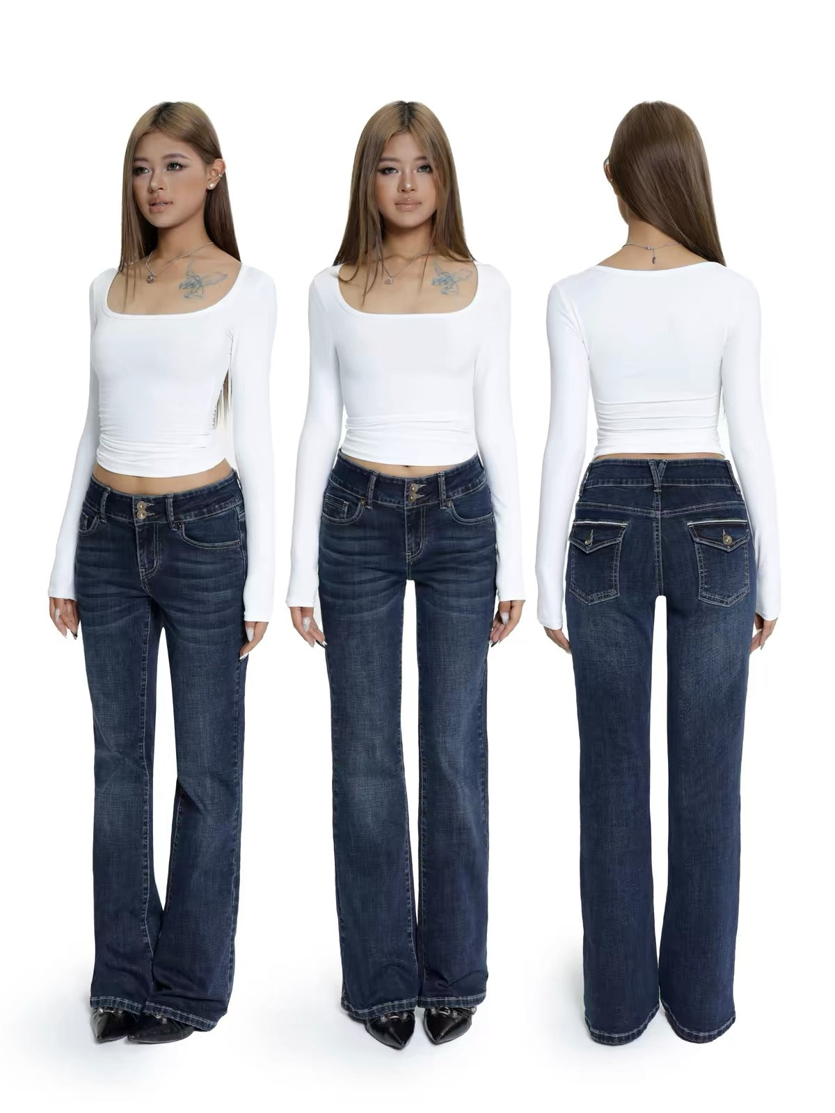 Audwyn Classic Low-Rise Slight-Flare Jeans for Women – Autumn Style with Slight Stretch, Slimming Fit, and Trendy Casual Straight-Leg Cut