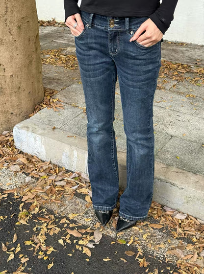 Audwyn Classic Low-Rise Slight-Flare Jeans for Women – Autumn Style with Slight Stretch, Slimming Fit, and Trendy Casual Straight-Leg Cut