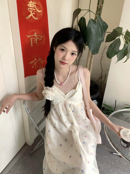 BUWAN STUDIO French pure lust style suspender dress 24 summer sweet design holiday long dress
