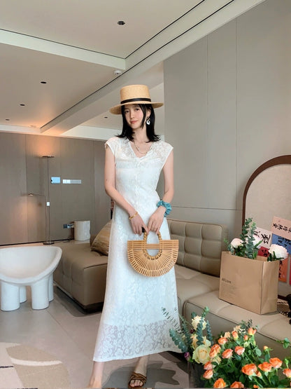 YMIMI2024 spring and summer new style French gentle style lace V-neck dress women's mid-length skirt