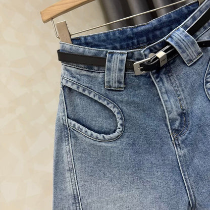 2025 summer new high waist slim wide leg jeans women's loose versatile retro casual a-line shorts ins