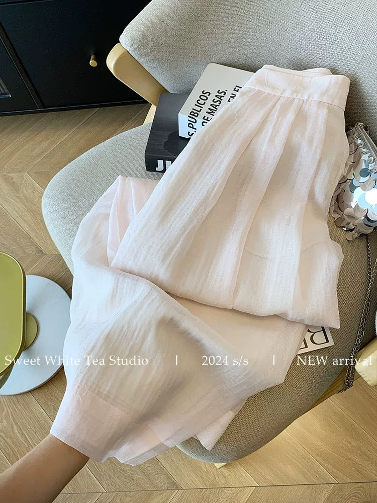 Nanyou’s high-end goods are on clearance and leaked! Pink loose drapey wide leg pants for women summer high waist straight thin casual pants