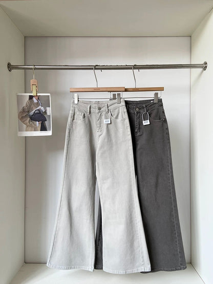 Women's high-waisted washed denim wide-leg pants with a vertical drape, new spring 2026 style, Korean style, versatile, slimming, and suitable for wearing outside.
