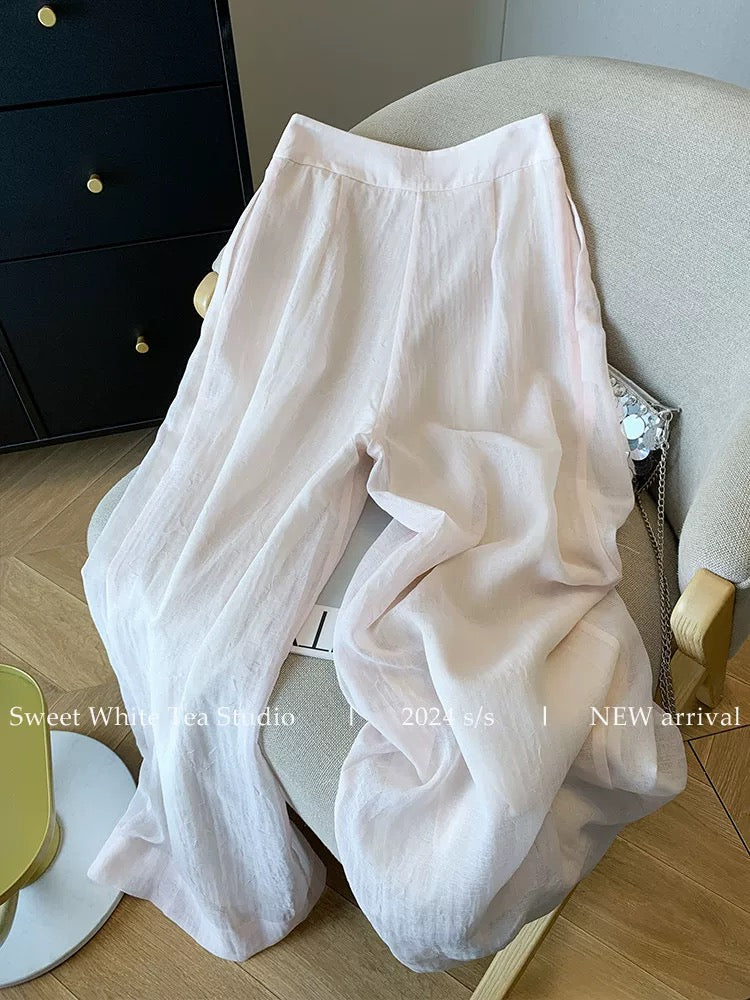 Nanyou’s high-end goods are on clearance and leaked! Pink loose drapey wide leg pants for women summer high waist straight thin casual pants
