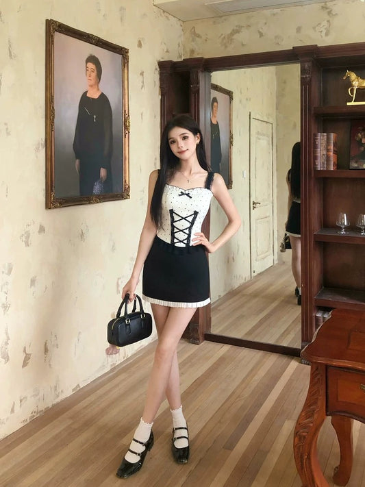 Drawing explanation WAHJU Date Day Temperament New Design Slim Fit Lace Splicing Polka Dot Top Women Summer