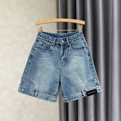 2025 summer new style fashion design denim shorts women's high waist slim loose casual five-point pants trend