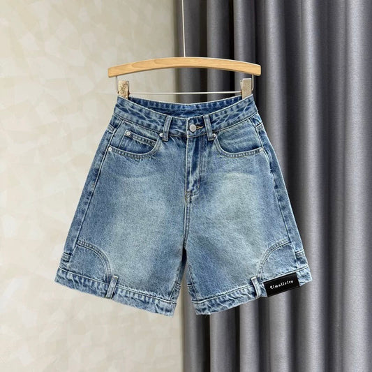 2025 summer new style fashion design denim shorts women's high waist slim loose casual five-point pants trend