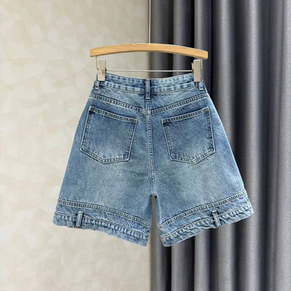 2025 summer new style fashion design denim shorts women's high waist slim loose casual five-point pants trend