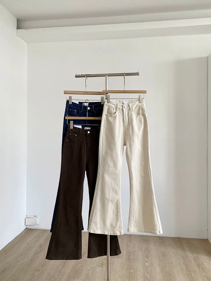 Women's high-waisted flared jeans, 2026 spring and autumn new style, slim fit, versatile blue flared pants.