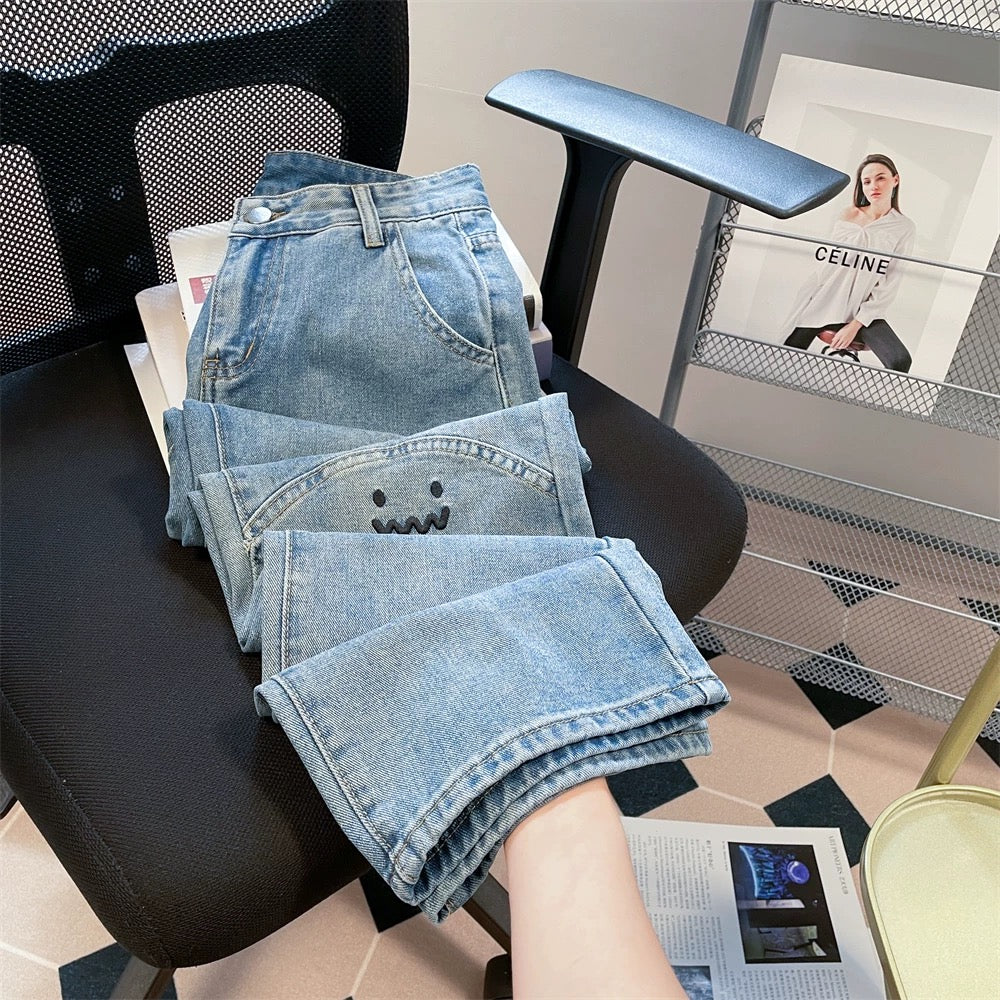 Design niche trendy brand jeans for women in autumn loose straight high-waisted dad pants slimming wide-leg floor-length trousers