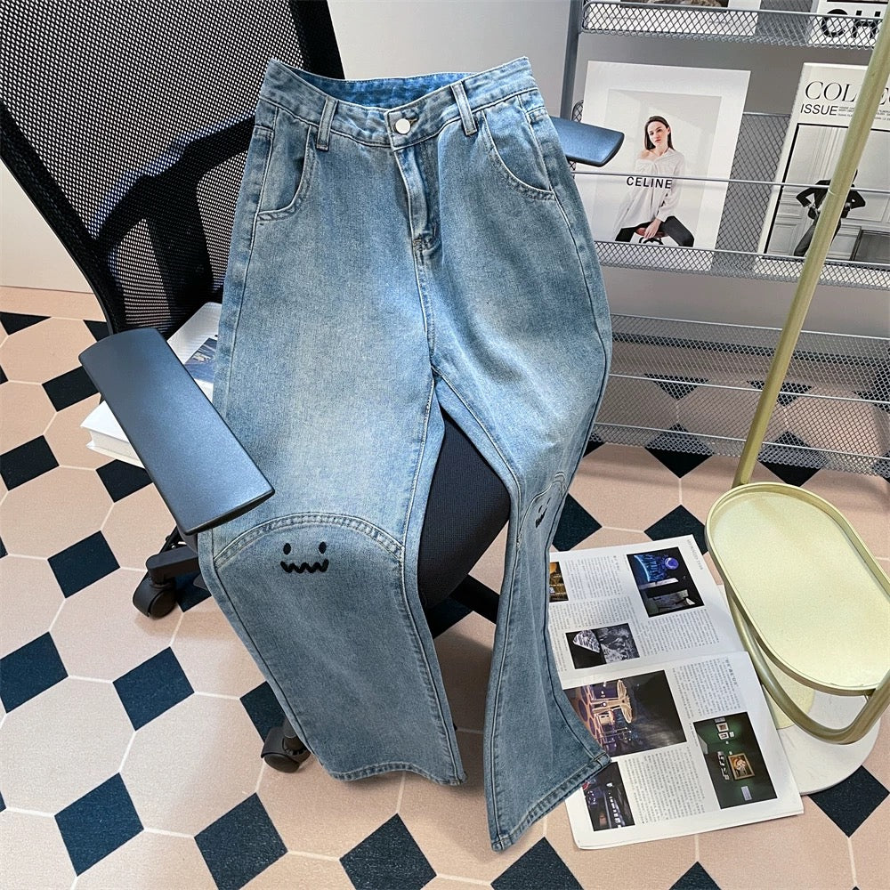 Design niche trendy brand jeans for women in autumn loose straight high-waisted dad pants slimming wide-leg floor-length trousers