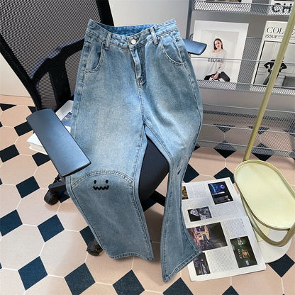 Design niche trendy brand jeans for women in autumn loose straight high-waisted dad pants slimming wide-leg floor-length trousers