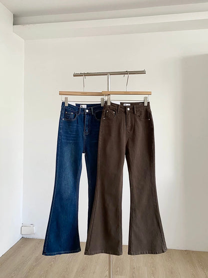 Women's high-waisted flared jeans, 2026 spring and autumn new style, slim fit, versatile blue flared pants.