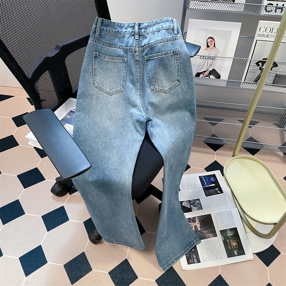 Design niche trendy brand jeans for women in autumn loose straight high-waisted dad pants slimming wide-leg floor-length trousers
