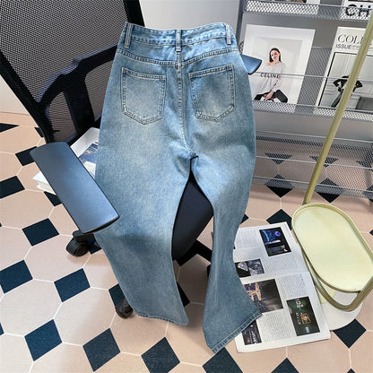 Design niche trendy brand jeans for women in autumn loose straight high-waisted dad pants slimming wide-leg floor-length trousers