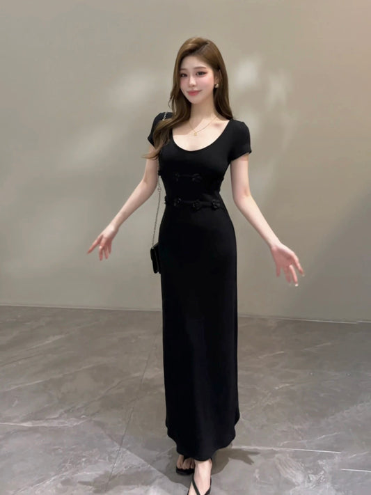 Yuyan's Summer New French Style Slim Fit Solid Color Short Sleeve Elegant Dress DT2035