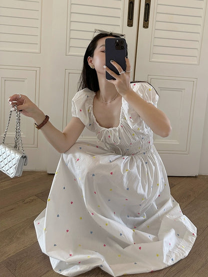 Jin Suyi Colorful Embroidered Waist Dress Women's 2024 Summer Slim Short Sleeve Puff Princess Dress Chic Skirt