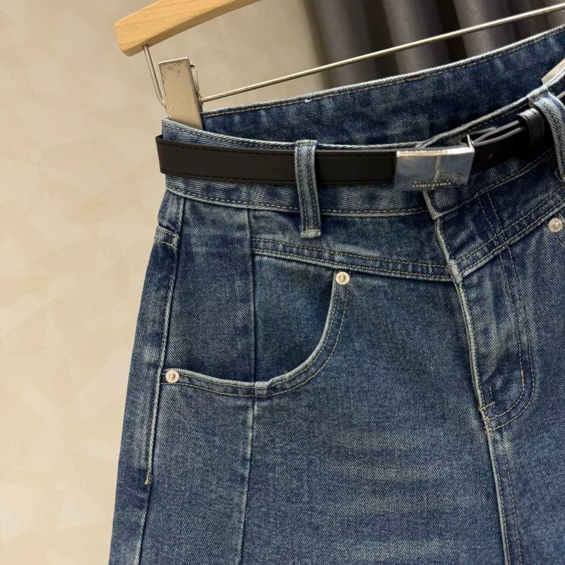 Blue Hong Kong style retro loose slim high waist denim shorts women 2025 summer new wide leg hot pants