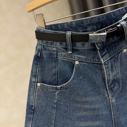 Blue Hong Kong style retro loose slim high waist denim shorts women 2025 summer new wide leg hot pants