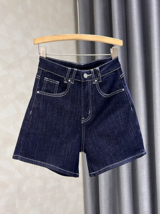 Washed blue denim shorts for women 2024 summer new loose slimming fashionable all-match high waist wide leg shorts