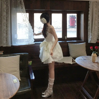 Ballet Style Lace Suspender Dress Women's Summer 2024 New Waist Birthday Dress Princess Puff Skirt