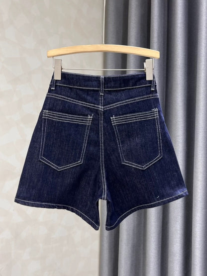 Washed blue denim shorts for women 2024 summer new loose slimming fashionable all-match high waist wide leg shorts