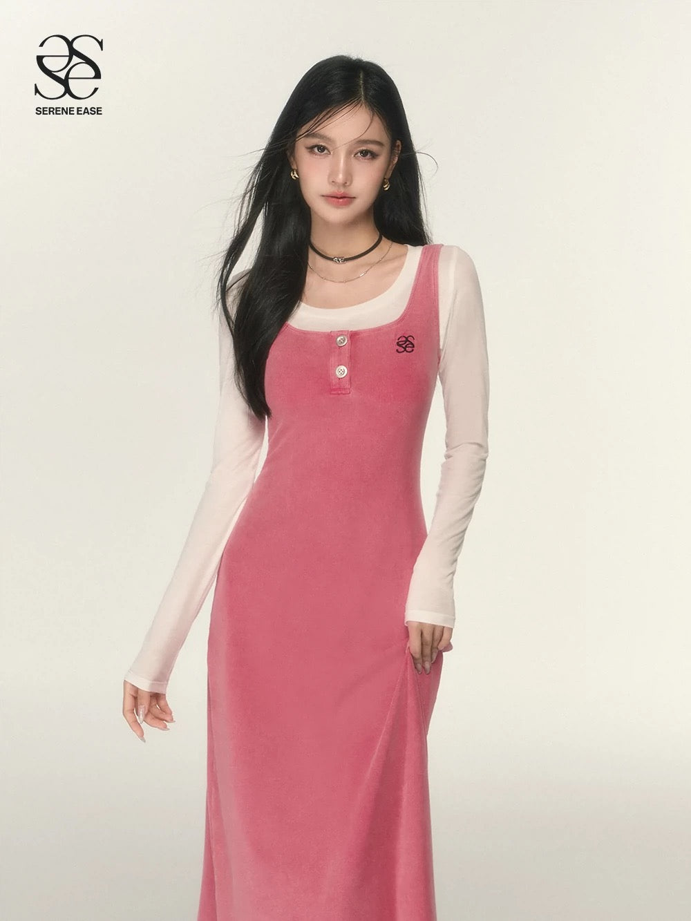 SereneEase logo embroidered knitted dress women's 2023 autumn new sleeveless suspender skirt long skirt