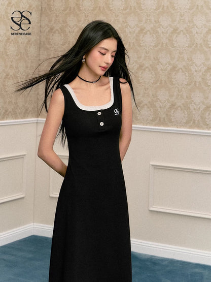 SereneEase logo embroidered knitted dress women's 2023 autumn new sleeveless suspender skirt long skirt