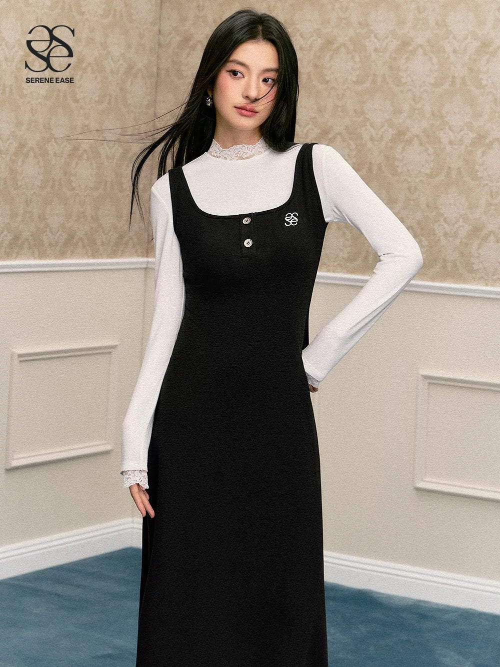 SereneEase logo embroidered knitted dress women's 2023 autumn new sleeveless suspender skirt long skirt