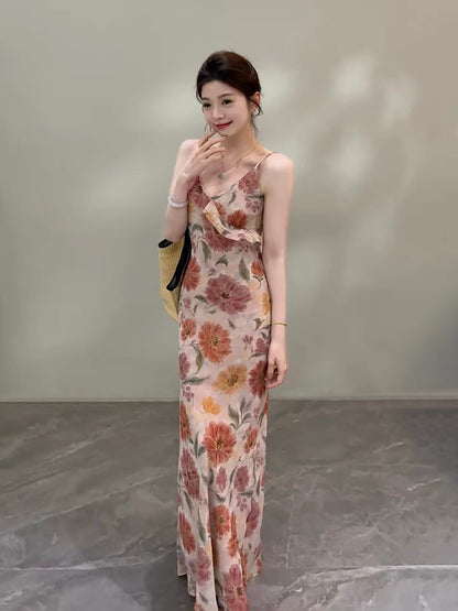 Songsong Summer New Style Slim Fit Printed Camisole Dress DT2056
